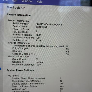 Macbook Air Chip M4 16/256 51 ciclo de carga bateria 100% - 3/4