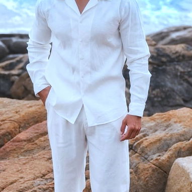 Camisa blanca de lino , camisa negra de lino , camisa verde de lino , camisa azul de lino , camisa beige - Img 100125026