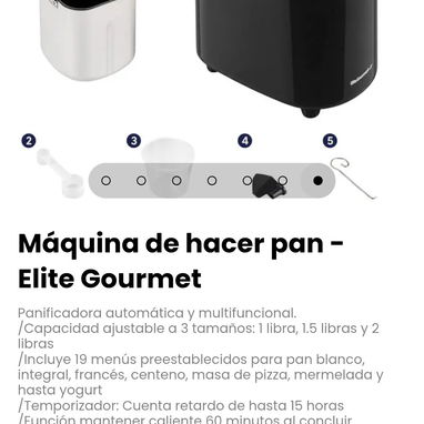 Máquina de hacer pan - Elite Gourmet. Panificadora automática y multifuncional. - 7/7
