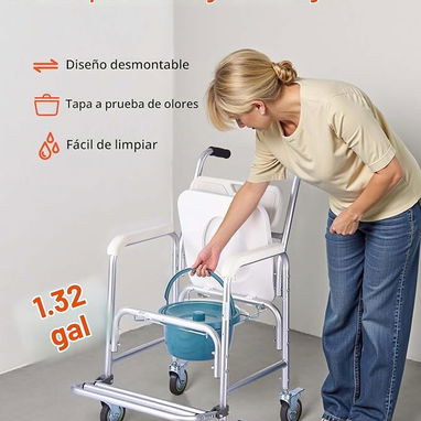 Silla sanitaria de ruedas, colchón antiescaras, sillón de ruedas, bastón, andador. - 5/8