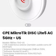 CPE MikroTik DISC Lite5 AC 5GHz - US. Incluye inyector PoE, fuente de alimentación y kit de montaje - Img 55040212