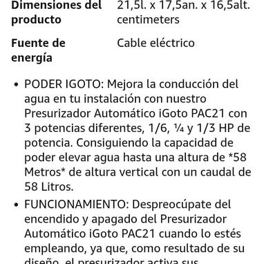 HolPresurizador de agua Igoto para 2 servicios 1/3HP +5353968620 - Img 121317546