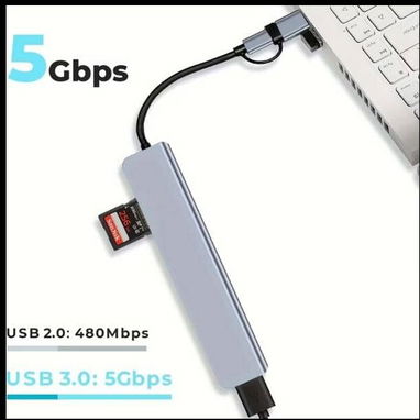 Hub USB (sirve para PC, celular, etc)  3usb 3.0, USB c, 3.5mm y lector de tarjetas SD - 2/2