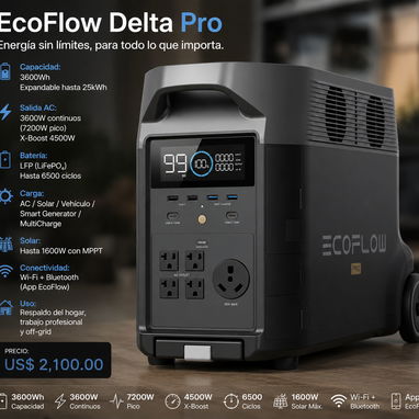 ⚡ EcoFlow Delta Pro | 3600Wh | 3600W (7200W pico) | LiFePO₄ | Solar 1600W | WiFi/App | $2100 USD - Img 123784397