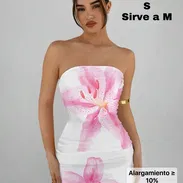 Vestido blanco con flores rosadas. Corto y Strapless - Img 56041417