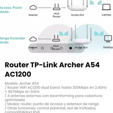 Router TP-Link Archer A54 AC1200. Modelo: Archer A54 - 4/5