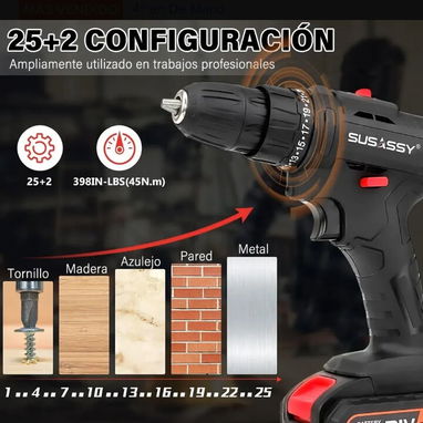 Taladro destornillador inalámbrico, dos batería, dos velocidades, es percutor, destornillador. Nuevo en su caja - Img 123028851