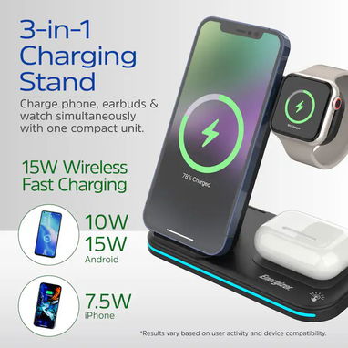 CARGADOR ENERGIZER 3 EN 1 QI 15W RGB IPHONE AIRPODS APPLE WATCH ENVÍO DISPONIBLE + GARANTÍA - 3/10