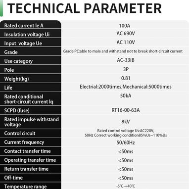 Interruptor de Transferencia Automática/Manual de 100 Amperios AC110V 3P 50/60Hz, 3POLOS 100A Mini ATS Solar Auto Interr - Img 123699201