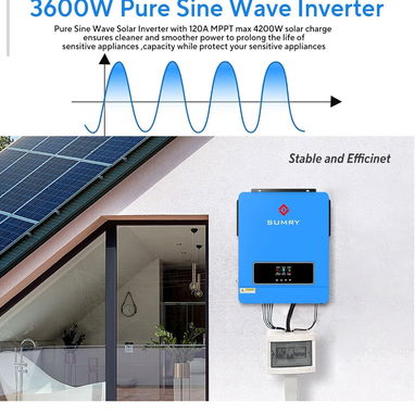 Inversor y Cargador Solar SUMRY, 3600W CC 24V a CA 110V Convertidor de Voltaje Híbrido con Controlador de Carga MPPT de - Img 124544480