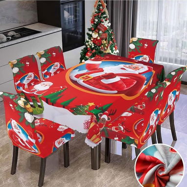 💜Juego de 7 piezas Mantel para mesa con 6 Cobertores para sillas Medidas: Mantel:152cm x 228cm Cobertores: 40-50cm/40-6 - 7/10