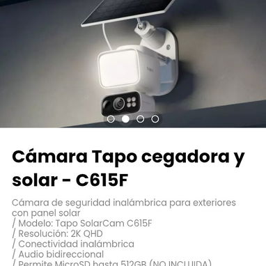 Cámara Tapo cegadora y solar - C615F. Cámara de seguridad inalámbrica para exteriores con panel solar - Img 116117567