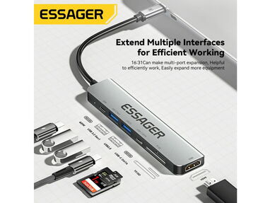 🛍️ Extensión Hub USB Tipo C NUEVO ✅ Regleta USB Tipo C Essager 100% Original Adaptador HDMI 4K HUB 7 Entradas - Img main-image