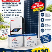 HAY ** Inversor must de 3k fase dividida 110v/220v + 2 baterías Ritar 12v 100amp para ~2kWh + 2 paneles Sun de 630w - Img 54310796
