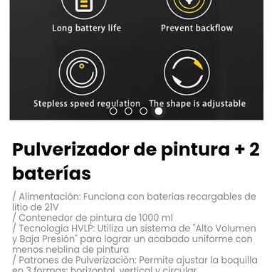 Pulverizador de pintura + 2 baterías. Funciona con baterías recargables de litio de 21V - Img 119138889