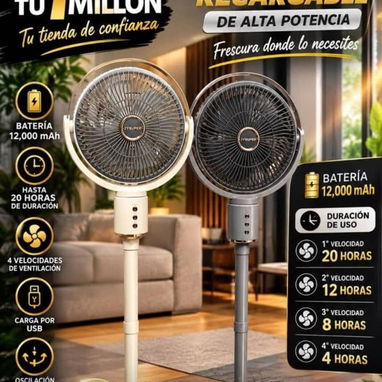 Ventilador recargable jysuper  75 usd Color mixto  Enchufe plano  🔌  Batería de lithio 🔋12000 mah  Duración de 20 hora - 2/2