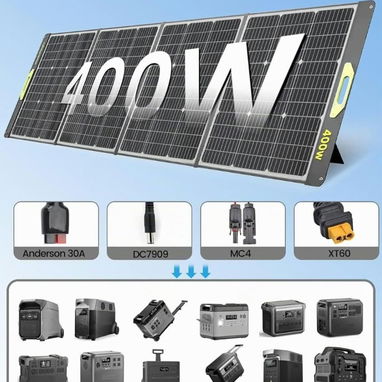 Panel solar portátil MarcaGreenmagic precio: 300USD  MaterialSilicio monocristalino Dimensiones del producto30"l. x 3"an - 5/6