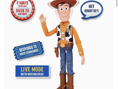 Hermoso-Toy Story Disney Sheriff Woody ANIMATRONICO 42 cm interactivo con Comandos de Voz,+70 Frases y Sonidos, Se Mueve - Img 32874060