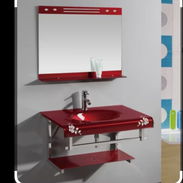 Encimera de cristal rojo con todos sus accesorios, espejo, pila mezcladora, desague y latiguillos - Img 53597950