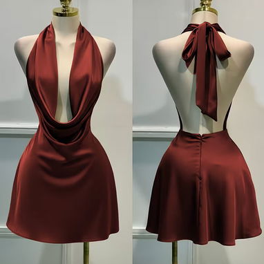 Vestido de satín de color liso con cierre trasero y espalda descubierta TALLAS S, M, L - 4/4