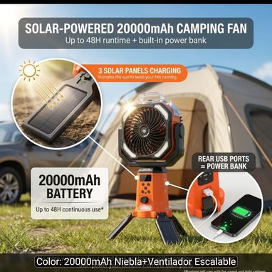 Ventilador recargable de 20mil miliamperio con paneles solares integrado. - Img 126503106