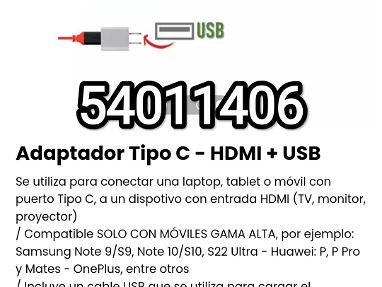 !!Adaptador Tipo C - HDMI + USB para conectar una laptop, tablet o móvil con puerto Tipo C, a un dispotivo con HDMI...!! - Img main-image
