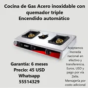 Cocina de gas de tres hornillas, acero inoxidable con 6 meses de garantía - Img 48298464