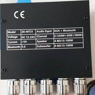 Mini Amplificador ZK- MT21, Bluetooth, canales 2.1, 50 + 50 W+ adaptador transformador 12 V, 4A - 2/4