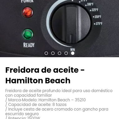 Freidora de aceite -Hamilton Beach. Profunda ideal para uso doméstico con capacidad familiar - Img 115931844