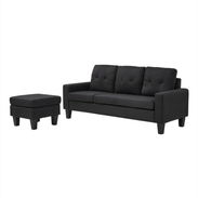 Sofá modular negro de 3 plazas + otomano - Img 55012464