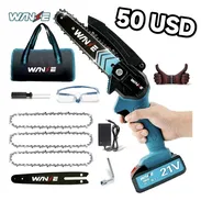 Mini Motosierra Eléctrica Inalámbrica Portátil 20v, 6 Pulgadas Con 3 Cadenas, 1 Batería, 1 Cargador, Guantes - Img 53577015