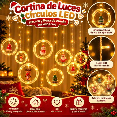 Cortina de luces LED con adornos de navidad  Medida: 3 x 1 metro  Colores disponibles  💛Amarillo 🌈Multicolor  7000 cup - 2/2