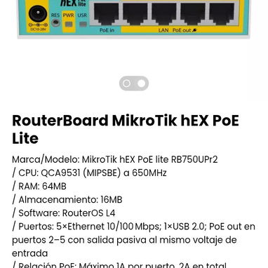 RouterBoard MikroTik hEX PoE Lite. Nuevo - Img 104217999