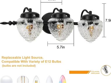 Lámpara de tocador de baño de 3 luces, pantalla de cristal grueso retro, superficie pintada de negro, luz de pared de ba - Img 67196948