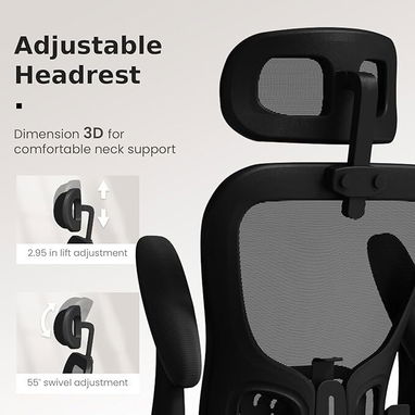 Silla Giratoria de Escritorio u Oficina con Asiento y Respaldo de Malla Transpirable, Soporte Lumbar Ajustable - Img 88285219