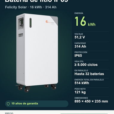 🔋 Baterías de litio Felicity Solar y FelicityESS | 3,6 a 16 kWh y módulos solares ☀️ - 6/10