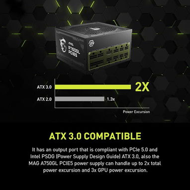 MSI MAG A750GL PCIE5 fuente de alimentación compacta totalmente modular para juegos de 750 W, 80+ Gold, ATX 3.1 - 6/6