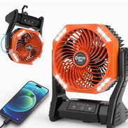 Ventilador Camping f6,linterna de luces led ,batería de litio ,4 velocidades,2 cables de carga  tipo c 5v 2A. 60usd con - Img 55643178