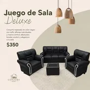 Juego de Sala negra tapizada con sofá, butacas y mesa - Img 55313933