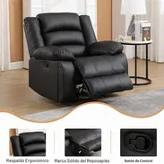 Asiento Reclinable Individual tapizado en polipiel negra con reposapiés y respaldo ergonómico con soporte lumbar - Img 57800525