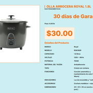 Arrocera 1.8L Royal 700W Keep Warm 120V, Royal Arrocera 1.8L Cocción Rápida y Uniforme VPT#-0507 - Img 55672732