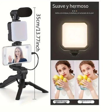 Trípode para teléfono móvil con micrófono y luz led | Celulares, Tablets y Accesorios | Nuevo... | videojuegoshabana.com - Img 124218285