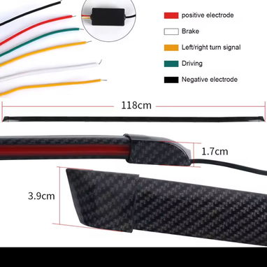 Aleron trasero color fibra de carbono bello con tira LED incluída luz secuencial intermitente, estacionamiento, luz posi - Img 113948828