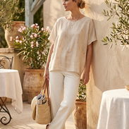 Blusa de Lino en Tono Arena - Estilo Minimalista One Size 13 - Img 55816075