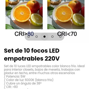 Set de 10 luces LED empotrables 220V color blanco frío. - 3/5