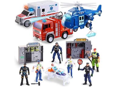 ⭐️JUGUETE Vehículo⭐ COMBO Carros de Rescate . Ambulancia + Bombero + Helicóptero + 10x Figuras Luces. SELLADO!☎️53356088 - Img main-image-45473219