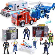 ⭐️JUGUETE Vehículo⭐ COMBO Carros de Rescate . Ambulancia + Bombero + Helicóptero + 10x Figuras Luces. SELLADO!☎️53356088 - Img 45473219