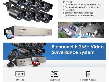 Sistema de cámaras marca Zosi, viene con 4 y 8 cámaras balas de 2 Mp,un disco duro de 1TB preinstalado y un ratón USB - Img 66960984