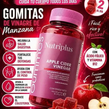 GOMITAS DE VINAGRE DE MANZANA 🍏 Granada, ácido fólico, inulina y vitamina B12🍏 - 3/4