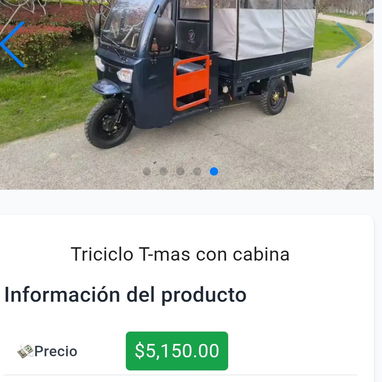 🛺 Triciclos T-mas con cabina 🪫Batería: 72v x 85ah gel 💪Autonomía: + 120km 📏Dimensiones Cama: 1.30x1.80 ⌛Garantía: 3 - 4/5